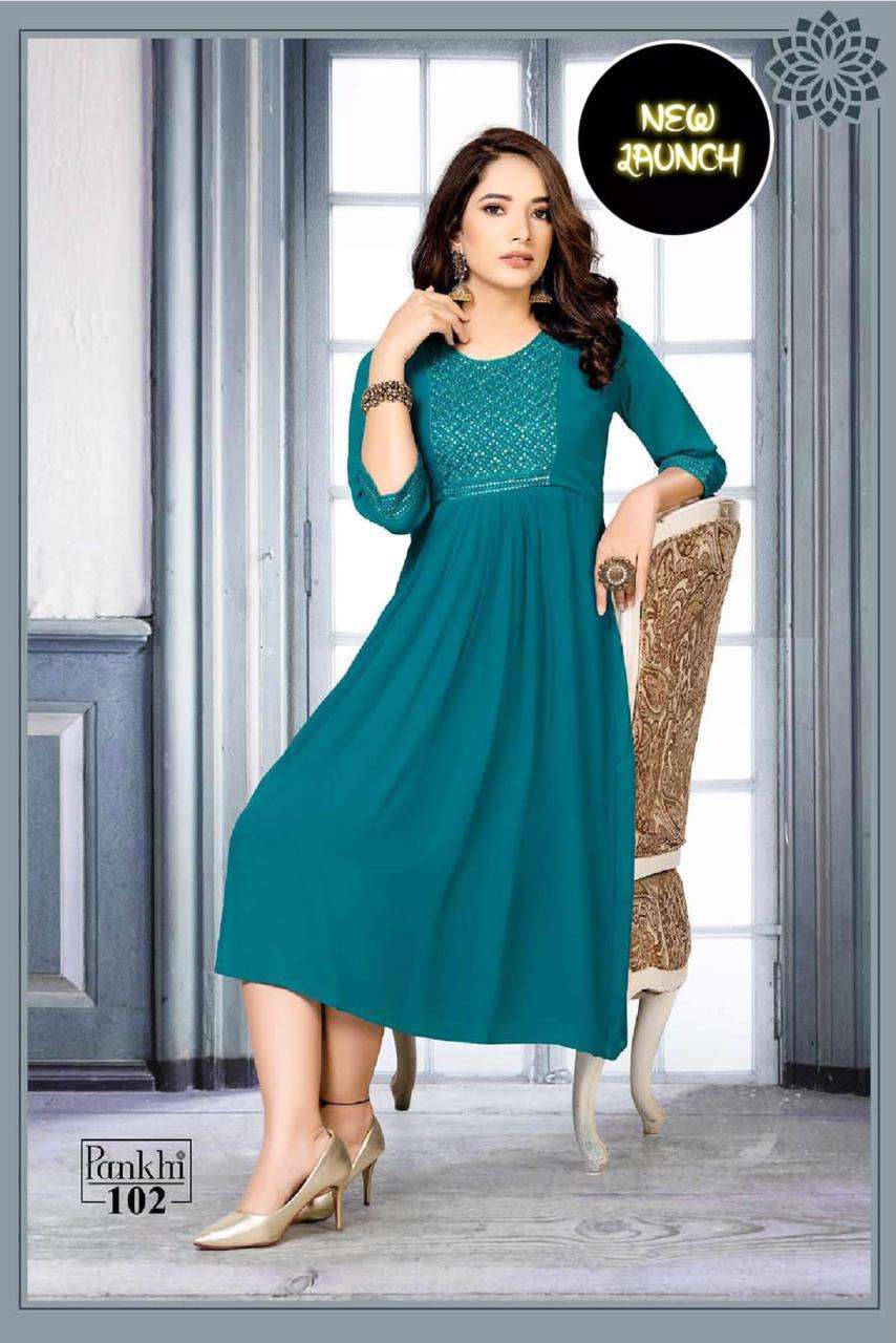 S3 Forever-Beauty Pankhi Vol-1 - Heavy Georgette Chiffon Embroidery Work Kurti-102
